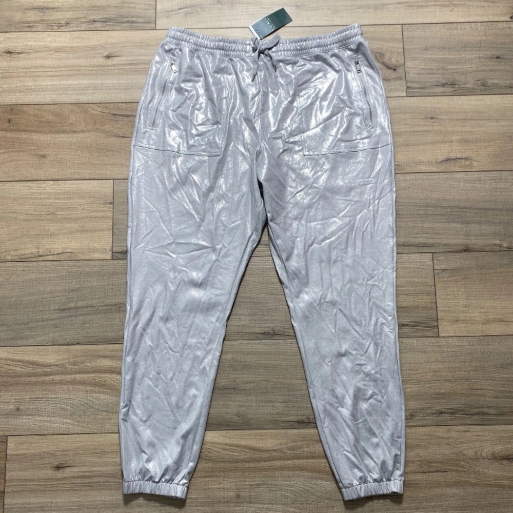 Lauren Ralph Lauren Metallic Pull On Elastic Waist Tapered Jogger XL Silver